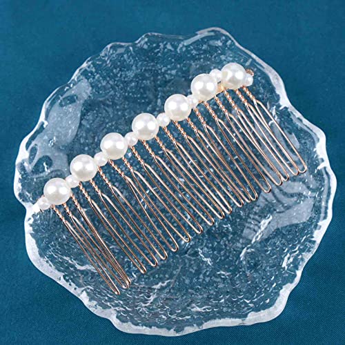 Erimberate Bohemian Pearl Hair Comb Pearl Bead Hair Barrette Gold Pearl Headpiece Vintage Pearl Headwear Hairpiece Decorative Wedding Comb Hair Accessories Jewelry For Women And Girls Gifts (Style C) #TOP2