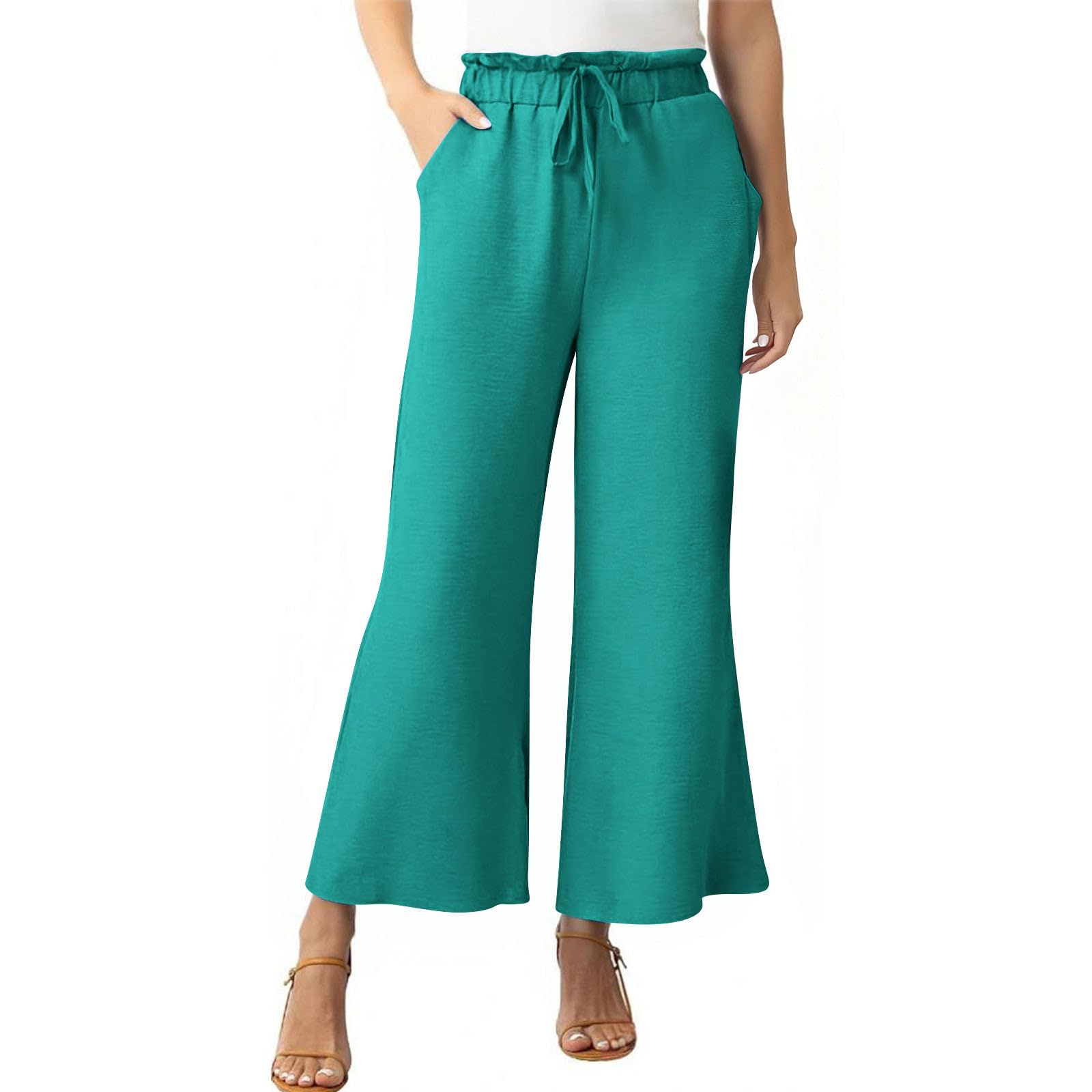 bmkBWO Womens High Waisted Dressy Casual Pants with Pockets Lace Up Waisted Summer Lounge Pants Loose Fit Trousers