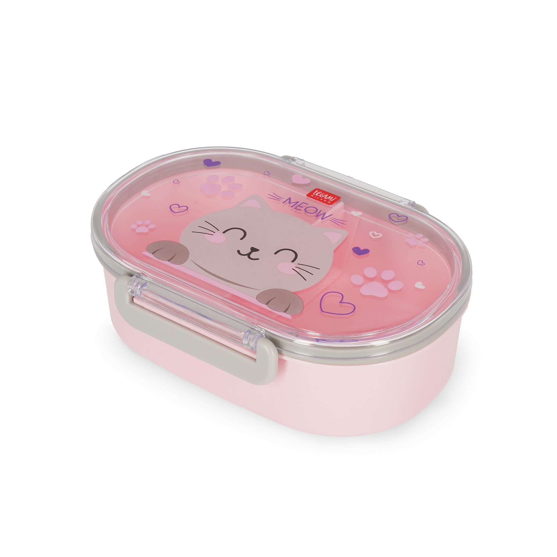 Legami - Contenitore Porta Merenda, Tema Kitty, 1 Snack Box con Divisiorio removibile, Chiusura a Clip, facile da aprire e richiudere, Lavabile in Lavastoviglie, 18 x 7 x 14 cm