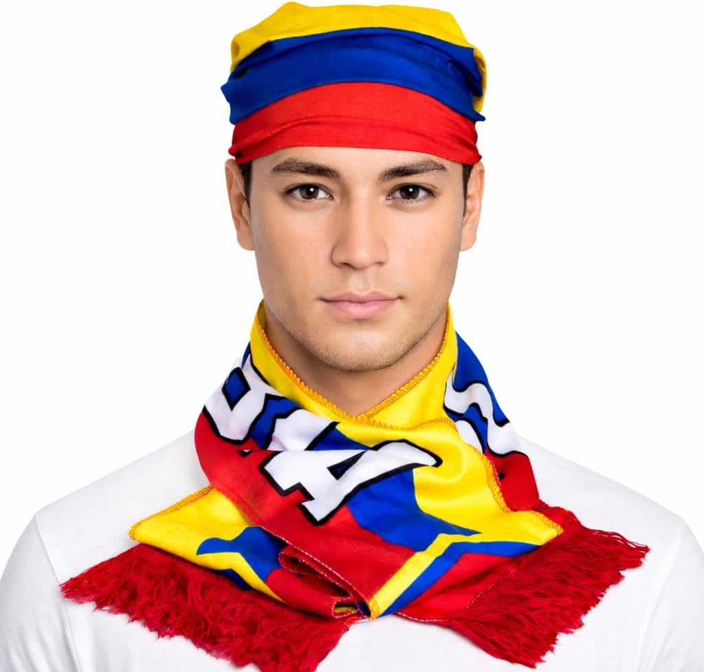 SIFRIMANIA Colombia Gift Pack Scarf Bandana Silicone Bracelet Tricolor Face Paint Stick Futbol Accessories for International Soccer Event Game Day Party Outfit 4 Pcs Set