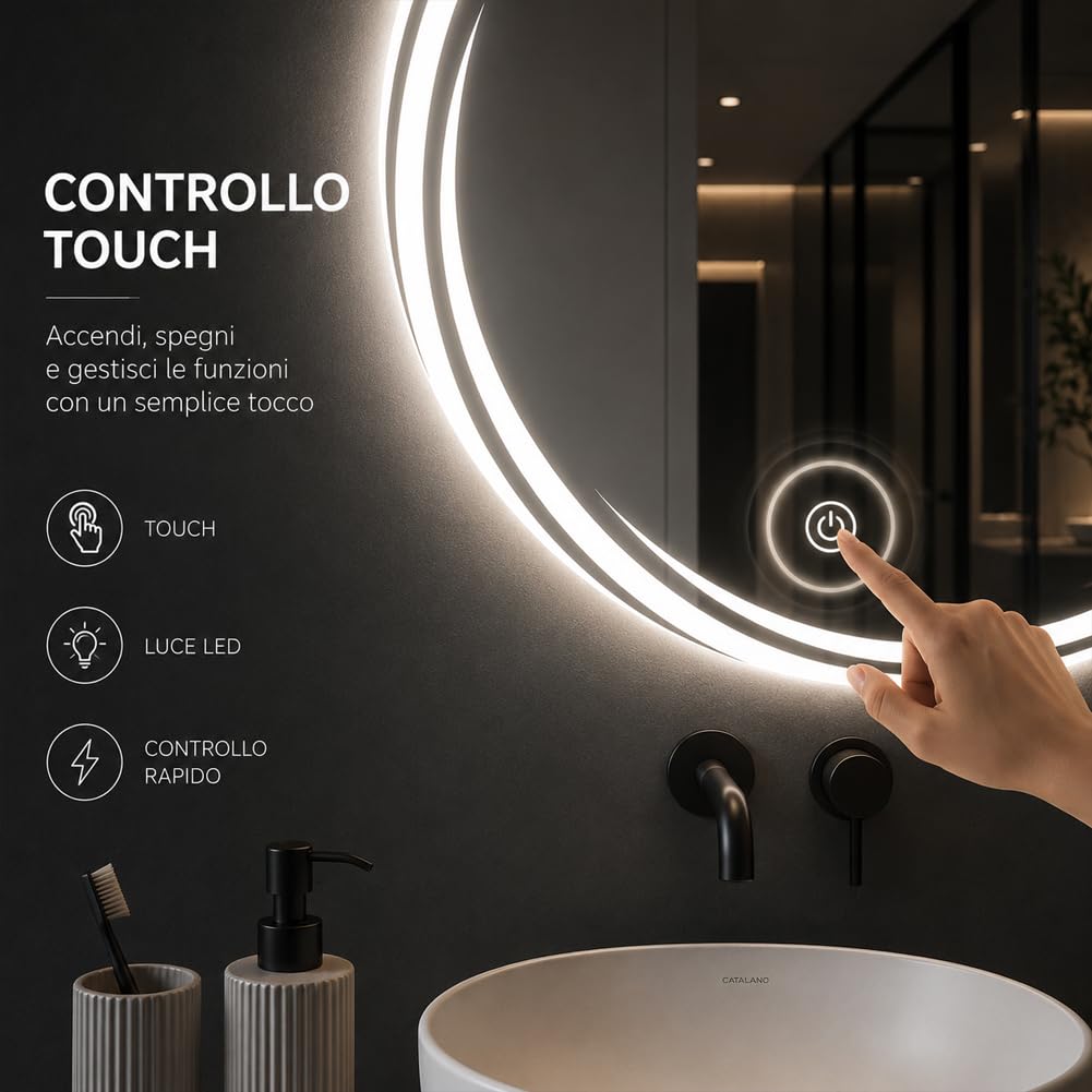 Shally Dogan Specchio Spirale da Parete con Led Dimmerabile a 3 Colori, Bianco Freddo, Caldo e Naturale, Accensione con Touch, Decorazione da Muro Design Moderno e Salvaspazio