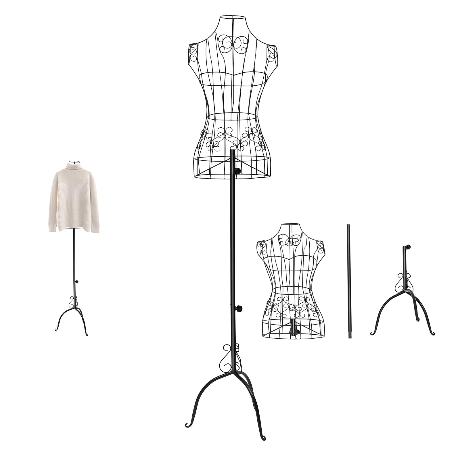 Metalowy manekin krawiecki, 64 cm, model manekin wystawowy ze stojakiem, regulacja wysokości 140-160 cm, do sklepów odzieżowych, witryn sklepowych, krawiectwa