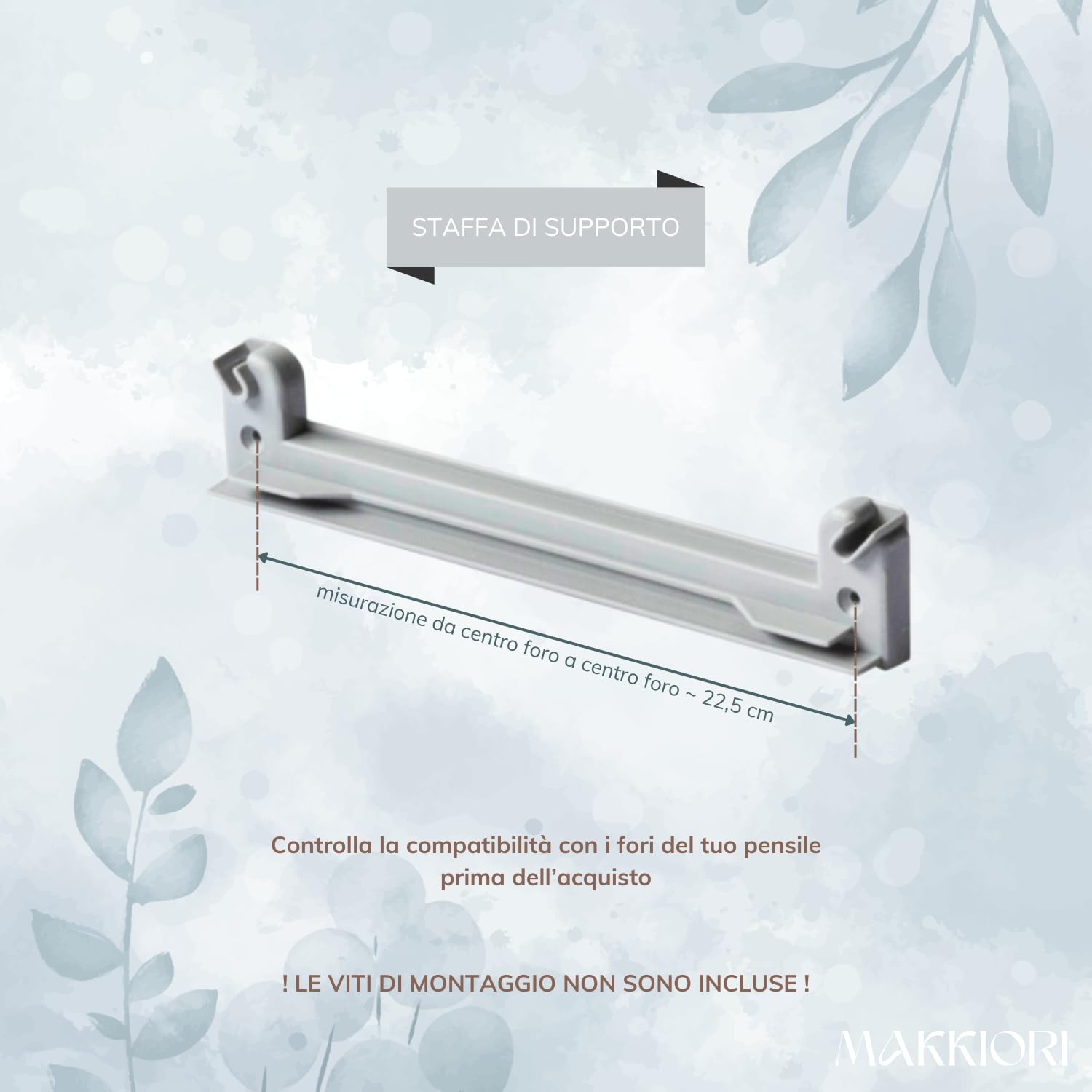 MAKKIORI Kit Scolapiatti | Griglia piatti e bicchieri con Vaschetta Raccogligoccie per Pensili Cucina | Acciaio cromo | Kit con Staffe (86 cm per pensile 90)