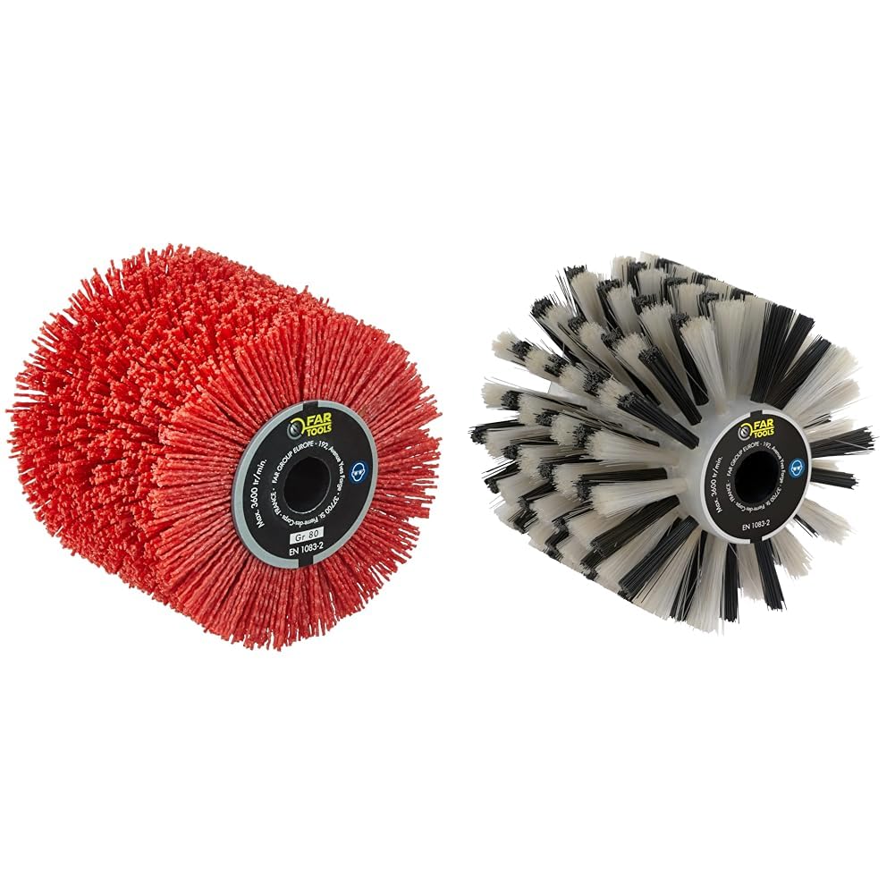 Fartools 110886 Brosse Nylon abrasifs Ø120mm-L 100mm pour Rénovateur REX120C & 110889 Brosse en Fibre Plastique Ø120mm-L 100mm Compatible avec Rénovateur REX120, REX200 et REX-H200