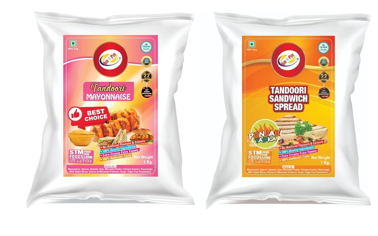 Am 2 Pm - Tandoori Mayonnaise and Tandoori Sandwich Spread Multipurpose Creamy Sauce For Burgers, Sandwiches Salad Dressing, Fresh Veg Non Veg Fried Snack Wraps & Rolls Hot Dog Momos (1 Kg Each)