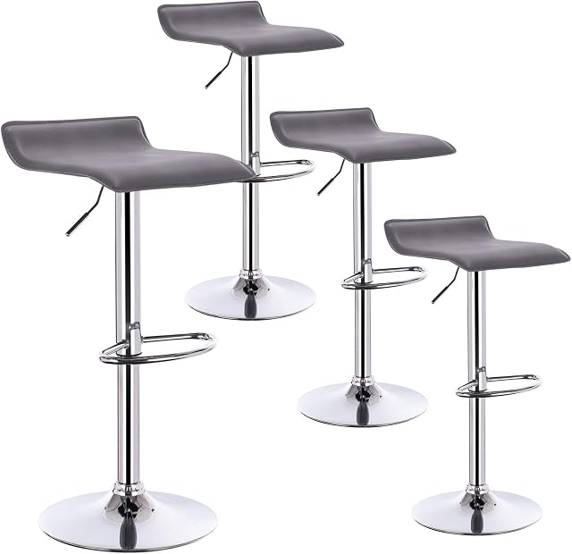 WOLTU Bar Stools Grey Bar Chairs Breakfast Dining Stools for Kitchen Island Counter Bar Stools Set of 4 pcs Adjustable Swivel Gas Lift/Steel Footrest & Base