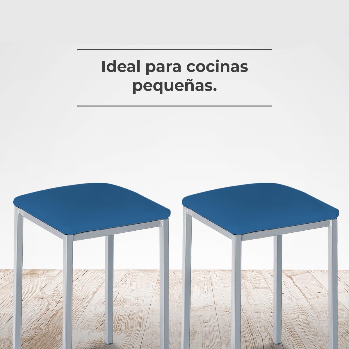 Astimesa - Taburetes de Cocina tapizado - Estructura sólida y Firme - Estructura Color Aluminio y Asiento en Polipiel - Color del Asiento: Azul. Contenido: 2 Unidades. Medidas: 35 x 35 x 45 cm