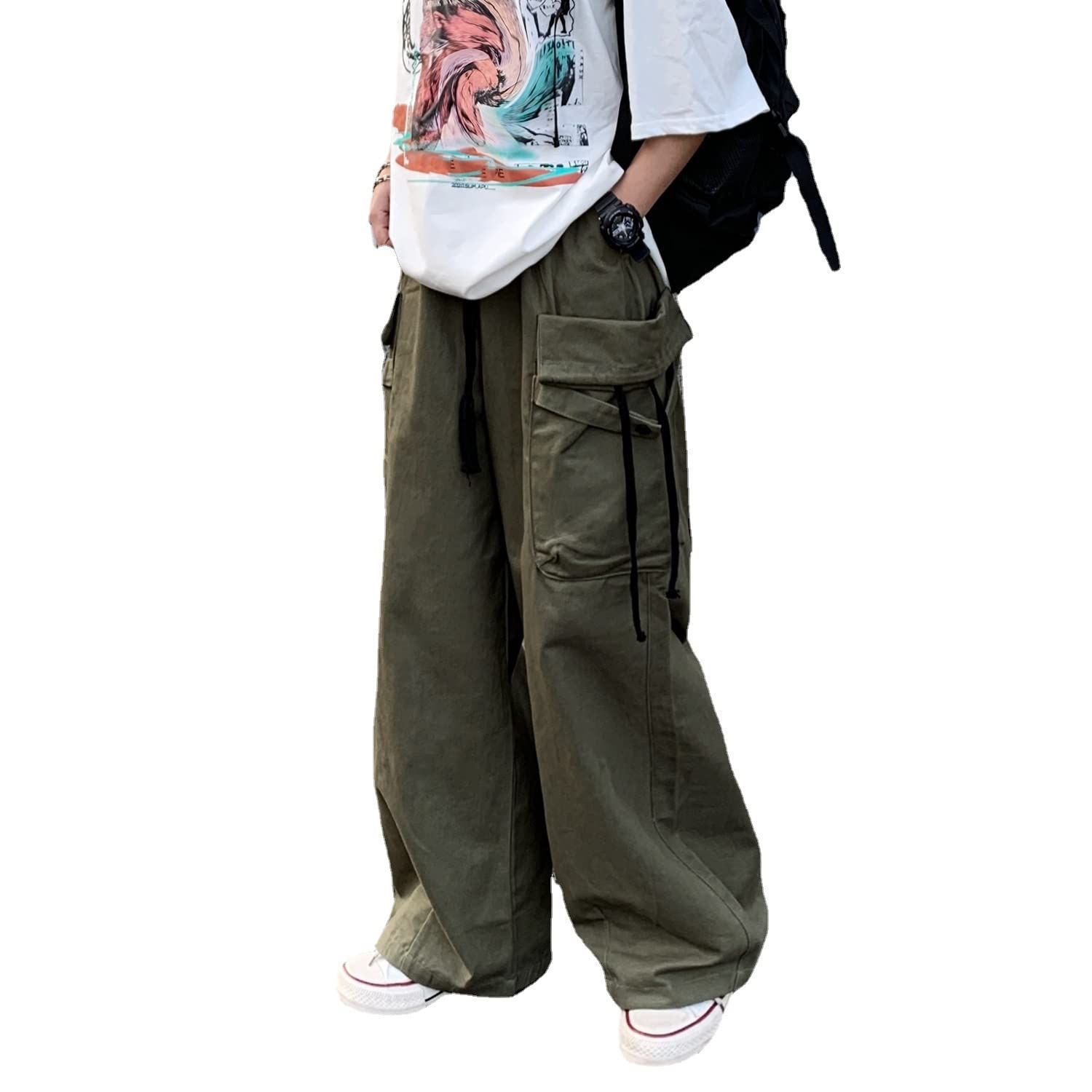 Cargo Pants Women Baggy Y2K Streetwear Cotton Solid Vintage Loose Fit with Pockets Palazzo