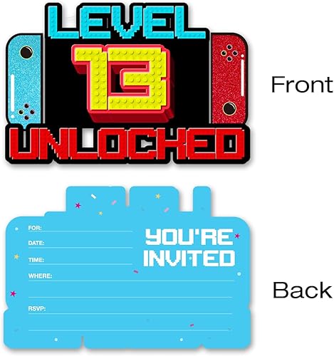 Miniatura 6 de Invitaciones de videojuegos de 7 cumpleaños con purpurina para niños de 7 años, invitaciones en forma de fiesta de cumpleaños con sobres, paquete de
