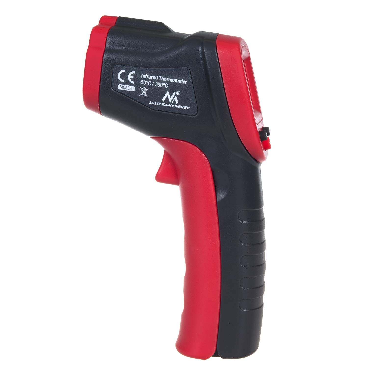 Maclean MCE320 bezdotykowy termometr na podczerwień, pirometr na podczerwień, cyfrowy pistolet temperaturowy, od -50 do +380°C, czerwony/czarny
