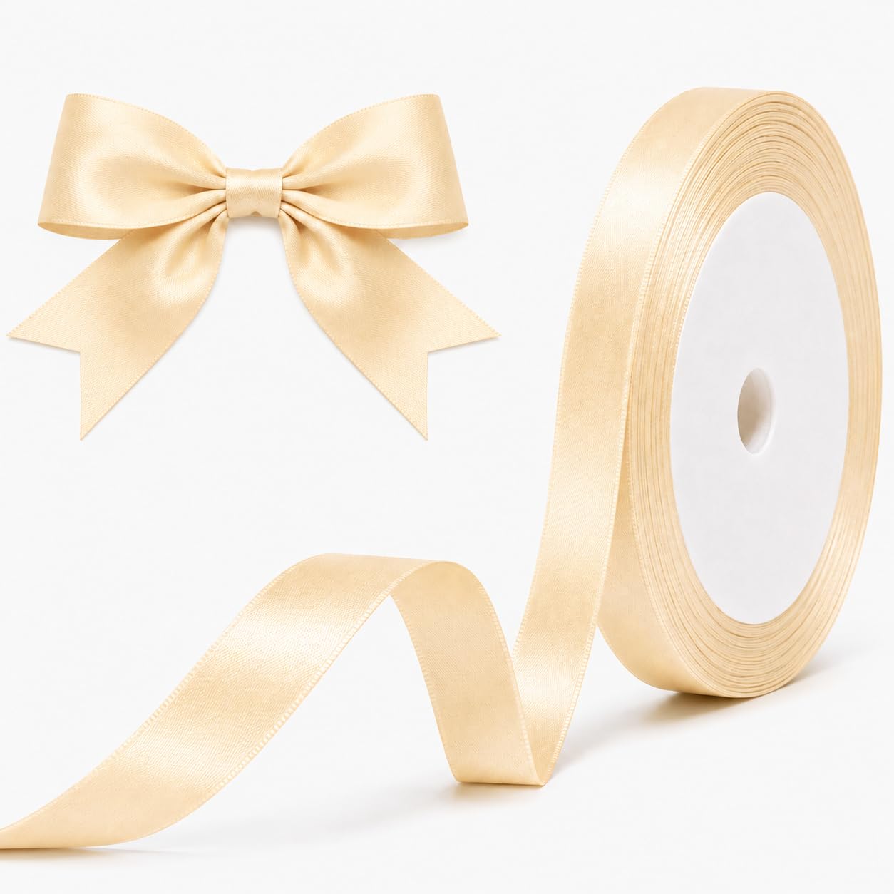 XEANCO 10mm Satin Ribbon, Polyester Ribbon, Enhance Your Crafts & Celebrations, Best for Gift Wrapping, Decorations, Wedding Car Ribbon, Ribbons for Crafting & Bows (Cream)
