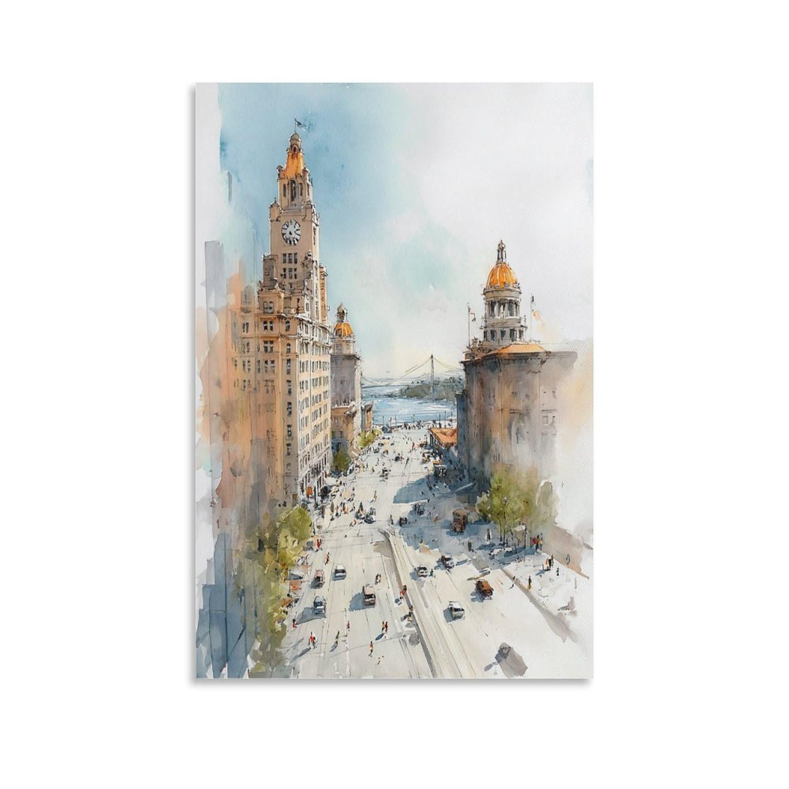 Cnaheiz Unframe-Style San Diego Watercolor Painting California Travel Posters 24X36inch(60X90cm) Vintage Watercolor Canvas Art