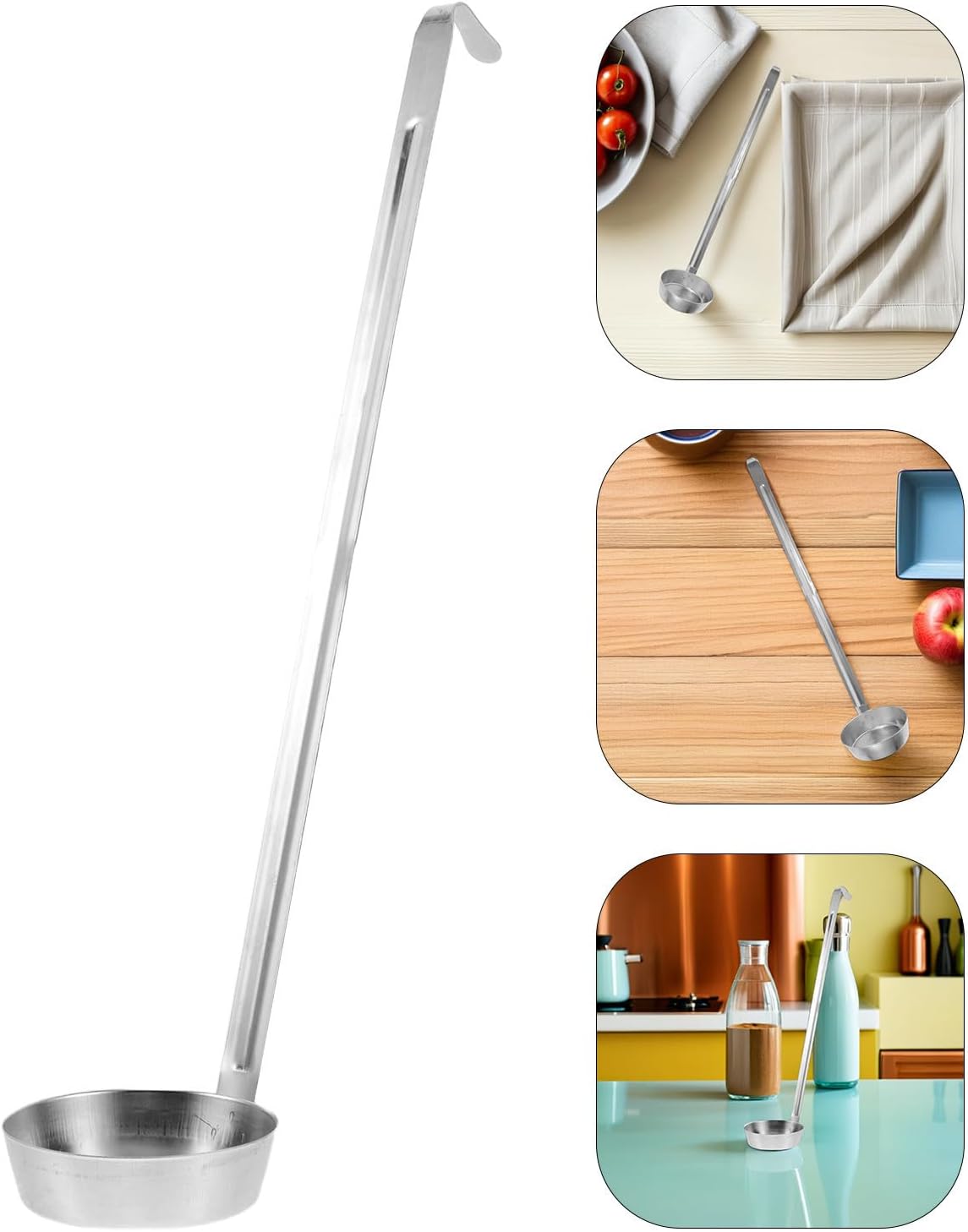 Stainless Steel Pizza Sauce Ladle Spoon, Flat Bottom, Ounce Measure