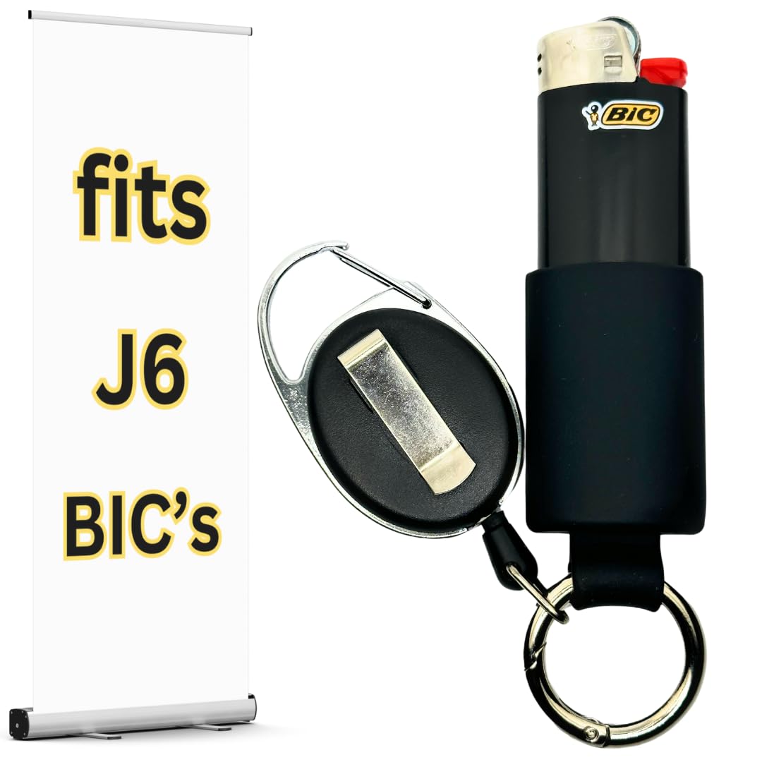 Retractable Lighter Holder for BIC Lighters Made for The J6 BICs Lighter Leash with Spring Clip to Attach & Remove from Keys, Bags, & More.
