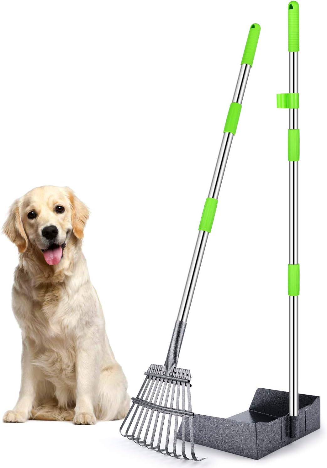 DINJOO Extra Large Dog Pooper Scooper, Metal Pet Poop Tray & Rake Set