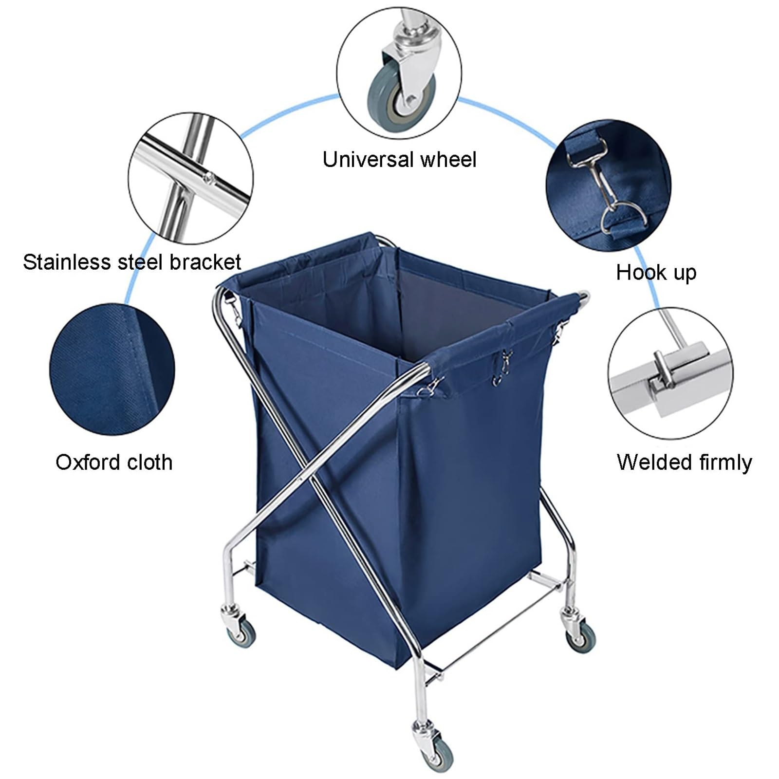 Carrito de Lavandería Plegable con Ruedas, Cesta Industrial para Ropa Sucia, Resistente, para Lavanderías de Hoteles(Gray)