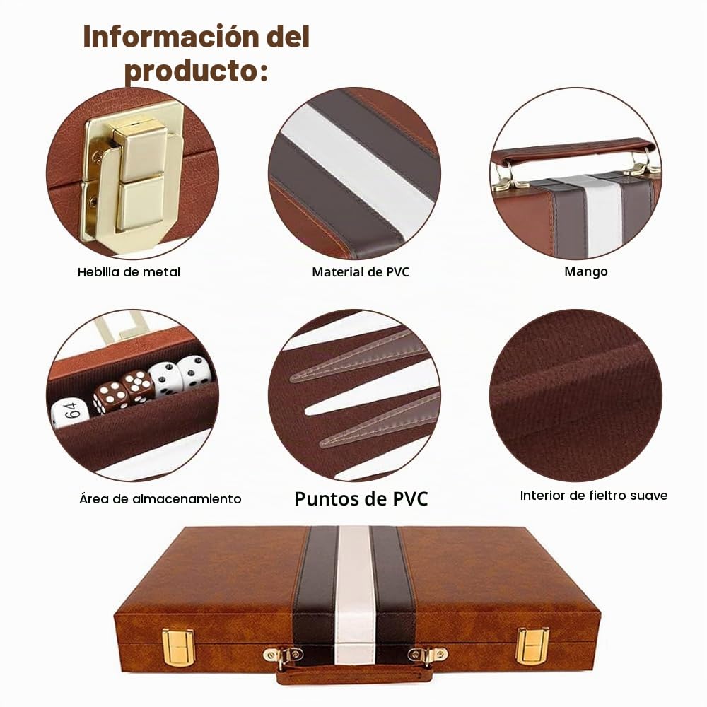 Juego de Backgammon, 11" Set Backgammon con Estuche de Cuero Cubilete, Funda de Juego de Mesa de Estrategia Clásica para Adultos y Niños
