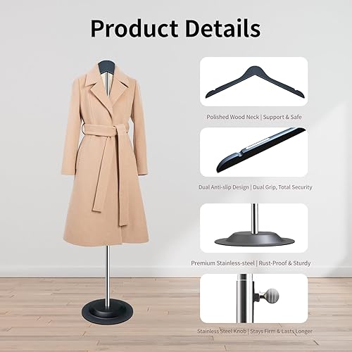 Miniatura 5 de Gecauoea Soporte de exhibición de camisa de 20 a 36 pulgadas, torso de maniquí con perchas de madera pura, diseño doble antideslizante, base de