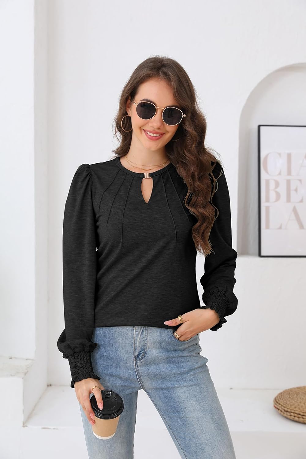 ETCYY Womens Long Sleeve Tops Dressy Casual Blouses Fall Pleated Tunic Trendy Tee Shirts 2026 Vacation Fashion Clothes - Image 4