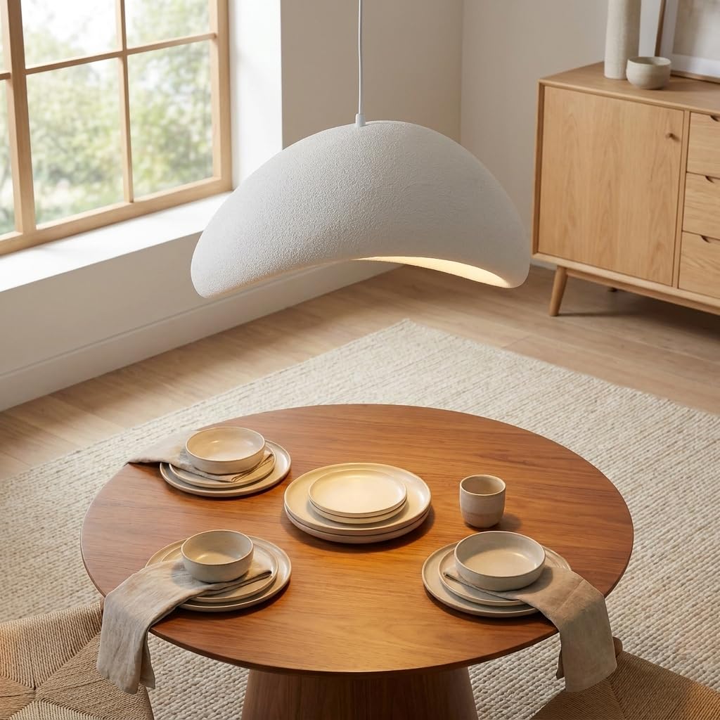 BARCELONA LED Duża Lampa Wisząca Wabi Sabi Ø50cm, Lampa Sufitowa z Teksturowanej Żywicy, Oprawa E27 w Stylu Japandi Boho Minimalistycznym do Salonu, Jadalni i Sypialni
