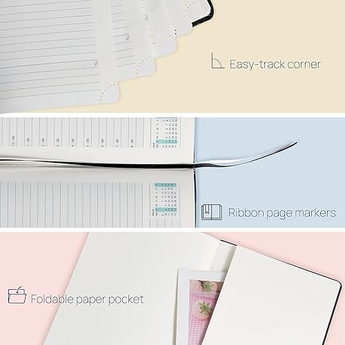 Miniatura 5 de POPRUN Agenda diaria 2023-2024, una página por día con tapa dura de cuero vegano, agenda de julio de 2023 a junio de 2024, libro de citas por hora