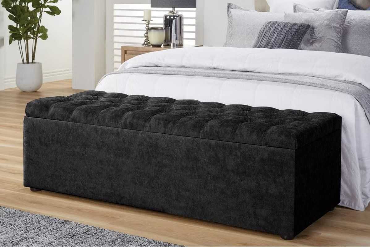 Large Ottoman Storage Box, Naples Velvet Upholstered Blanket Box with Hinged Lid, End of Bed Storage Bench, Bedroom Ottoman Storage Bench, Storage Ottoman Seat for Living Room, Hallway & Bedroom