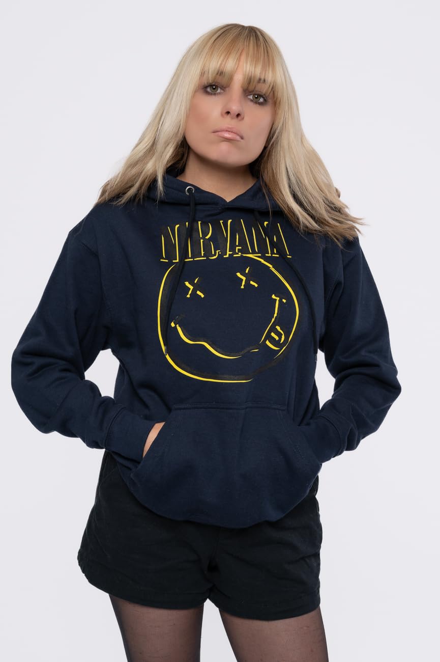 Nirvana Sweat-Shirt À Capuche Inverse Smile Band Logo Nouveau Officiel Homme Size S