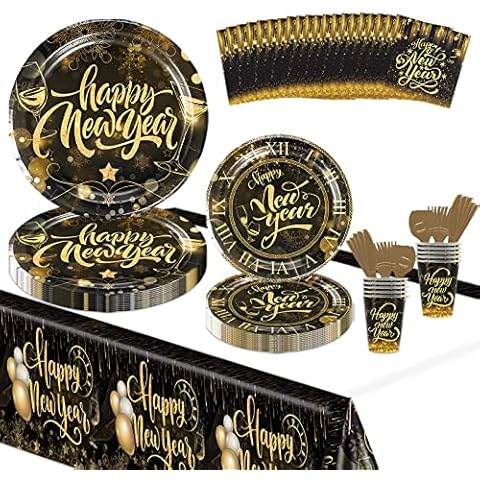 Juego de Vajilla de Feliz Año Nuevo Shinybox, 81 Piezas Cover