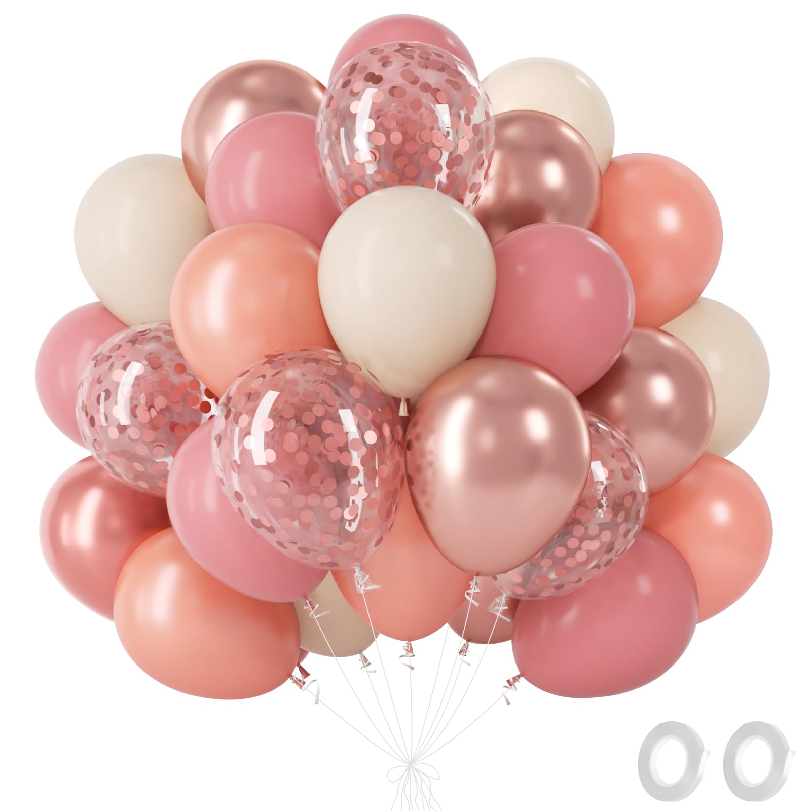 Dusty Pink Balloons,60Pcs Rose Gold Balloon Birthday Balloons for Women With Pink and White Ballons, Metallic Confetti Balloon for Women Girls Birthday Bridal Baby Shower Wedding Princess Party,12Inch