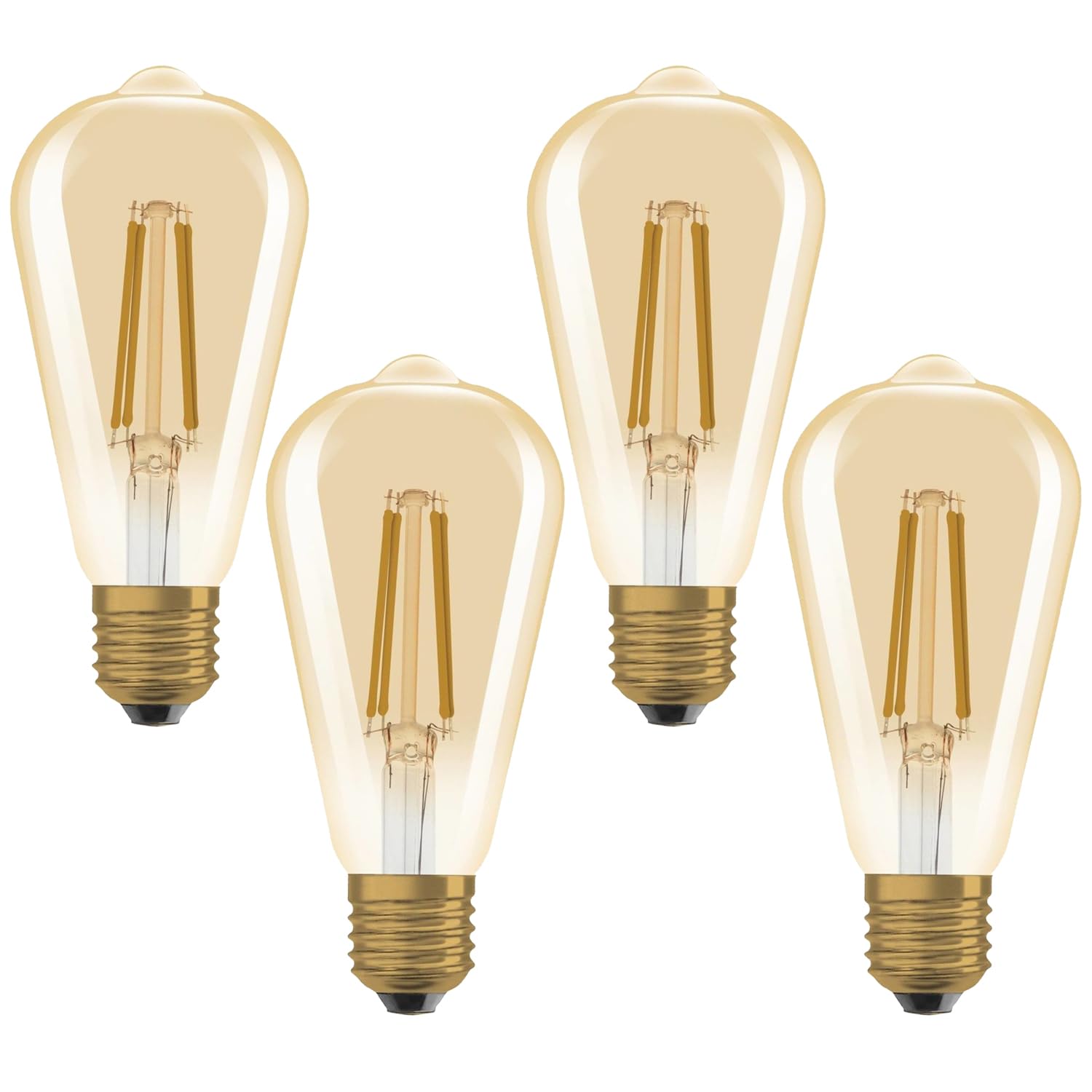 OSRAM Vintage 1906® Classic Edison FIL 60 LED lamp, E27, dimmable, Edison Shape, Gold, 7.2W, 806lm, 2400K, Reduced Warm White Light, Low Consumption, Long Life,4-Pack