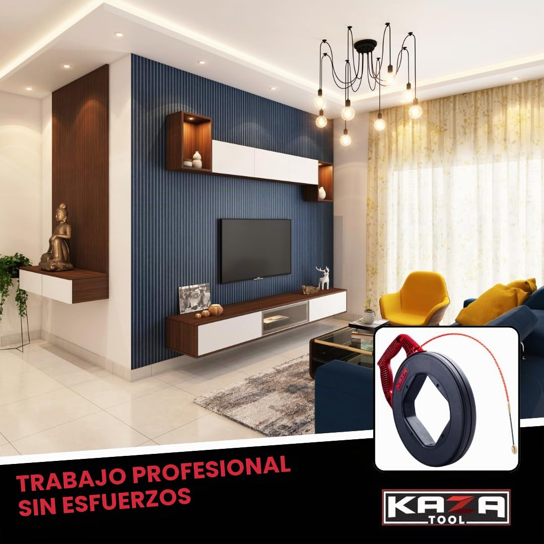 Aguja de Electricista 50m, Φ 4,5mm Pasacables + 5 Adaptadores | Pasacables Cable Eléctrico de Poliéster ULTRA RESISTENTE | Pasacables Fibra Óptica + 2 Cabezales Flexibles de Guiado. Para un trabajo de