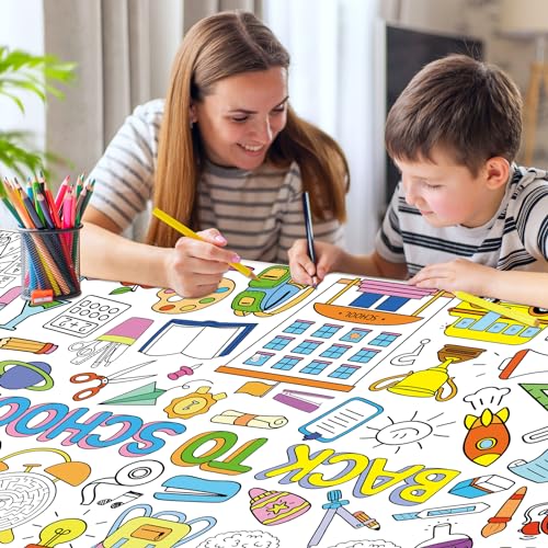 Image of Back to School Large Coloring Poster for Kids 30 x 72 Inch, Giant Coloring Paper Tablecloth Decorations, Color-in Activities Games for Classroom Supplies Must Haves