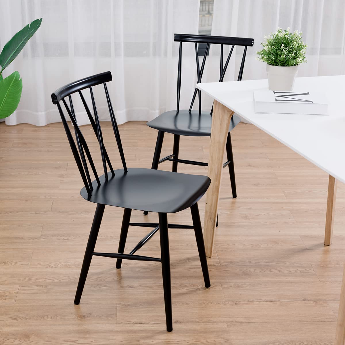 Vintage rubberhouten en rotan stoelen (set van 2) zwart