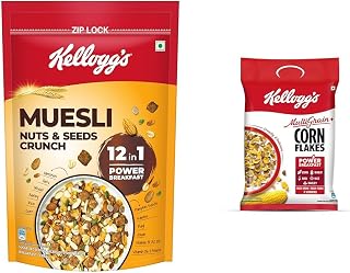 Kellogg's Muesli Nuts Delight 1000 G | 12-In-1 Power Breakfast | India'S No. 1 Muesli | + Kellogg's Multigrain plus Corn Flakes 450 G | Power of 5 Grains | 6 Vitamins | High Iron | High