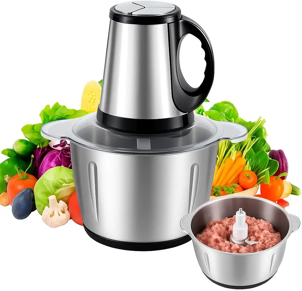 Multiprocessador de Alimentos Elétrico 3L Triturador 110v Aço Inoxidável 1200W 4 Lâminas Moedor de Carne e Legumes Tigela Removível