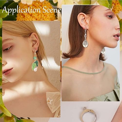 Miniatura 10 de CREATCABIN 1 caja de 50 aretes de aro chapados en oro de 24 quilates de acero inoxidable con cierre de palanca, ganchos de aretes con bucles