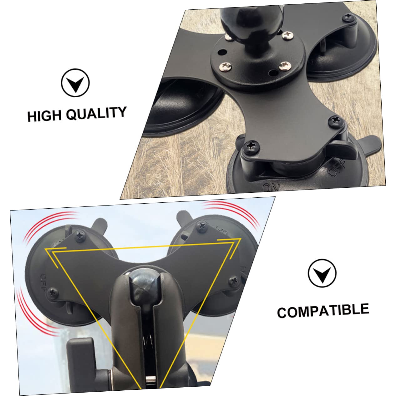 Uonlytech Soporte para Parabrisas Triple Ventosa y Rótula Giratoria | Negro, 3 Bases de Succión, Montaje Estable para Móviles y Navegadores, Desmontaje Sencillo