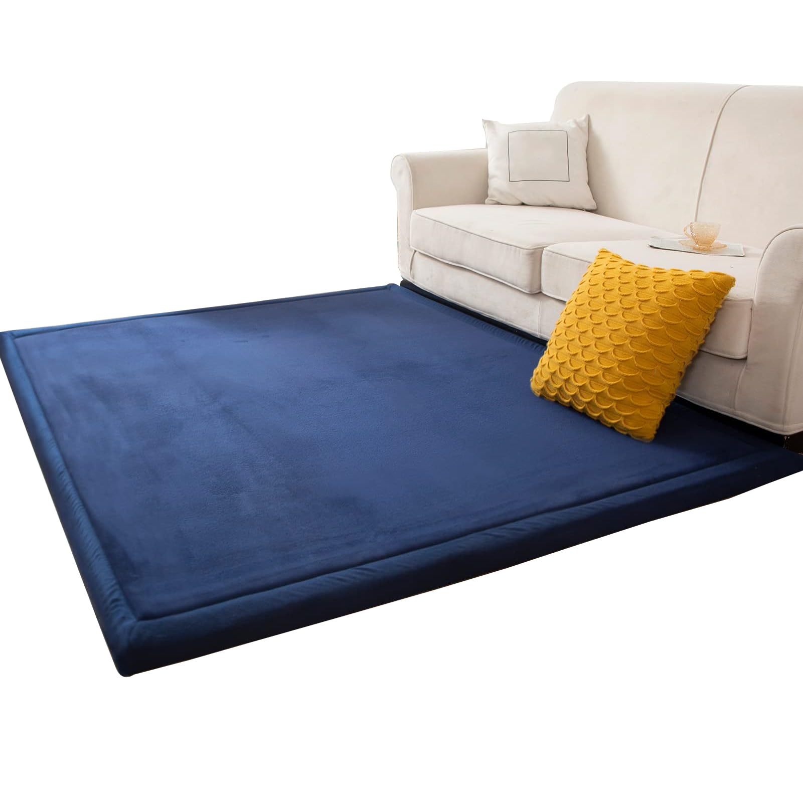 Coral Velvet Baby Play Mat Blue Anti-Slip Nursery Rug Soft Crawling Rugs Mat for Kids, Crawling Mat for Crawling & Playing, Short Pile Area Rugs for Living Room, Bedroom, Kids Room 80 x 150 cm