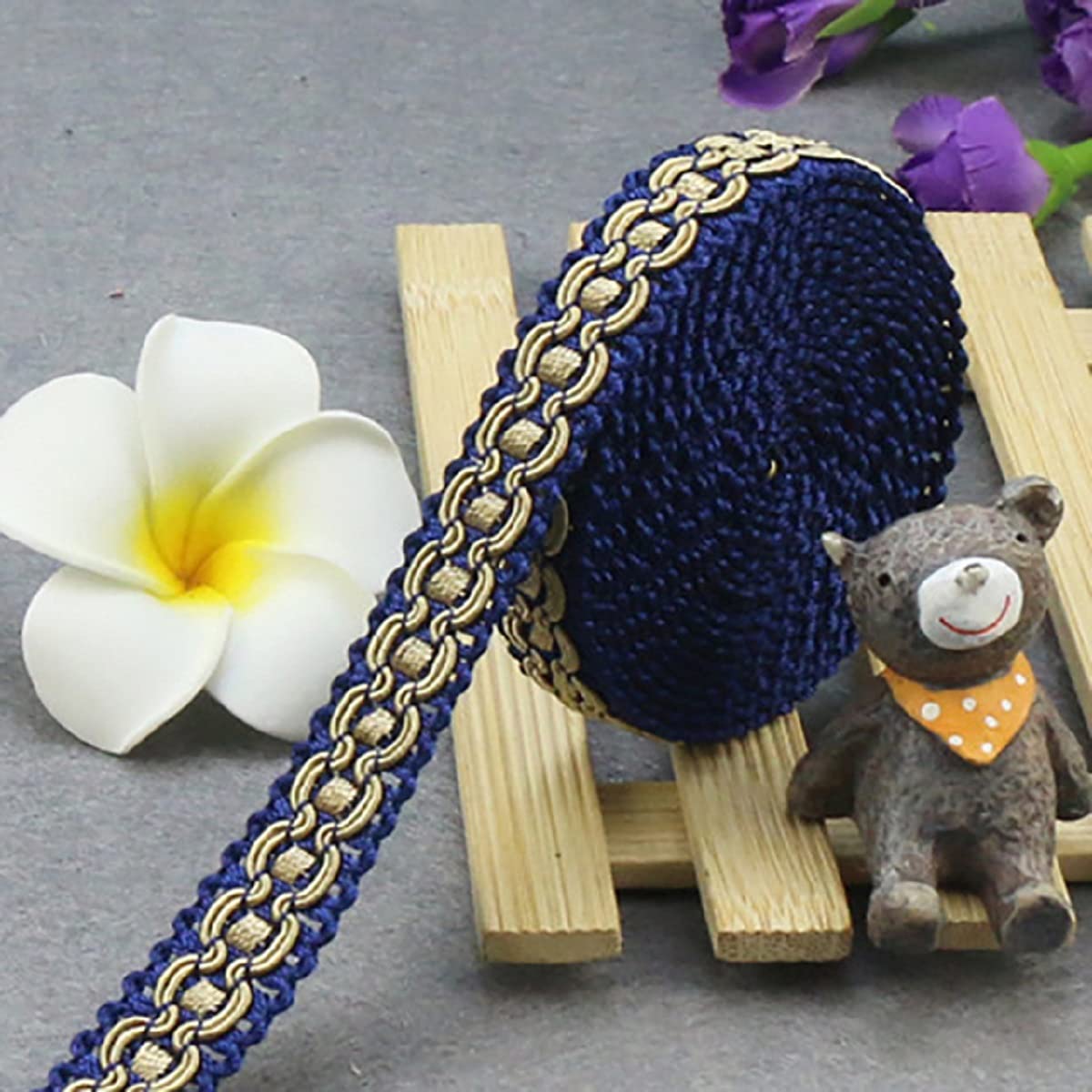 Yalulu 10 Yards Polyester Woven Gimp Braid Trim Lace Edge Trim Edging Trimmings Fabric for DIY Sewing Net Yarn Ribbons Clothing Accessories Decor (Navy Blue)