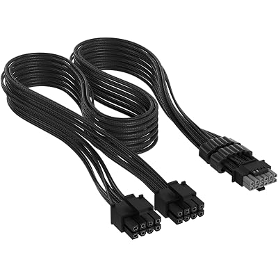 Corsair Elite Premium Type 4 Individually Sleeved 2X 8-Pin to PCIe 12V-2x6 600W PSU Cable – Triple-Mesh Paracord Sleeve, Low-Profile Cable Combs, Compatible Type 4 PSUs – Black