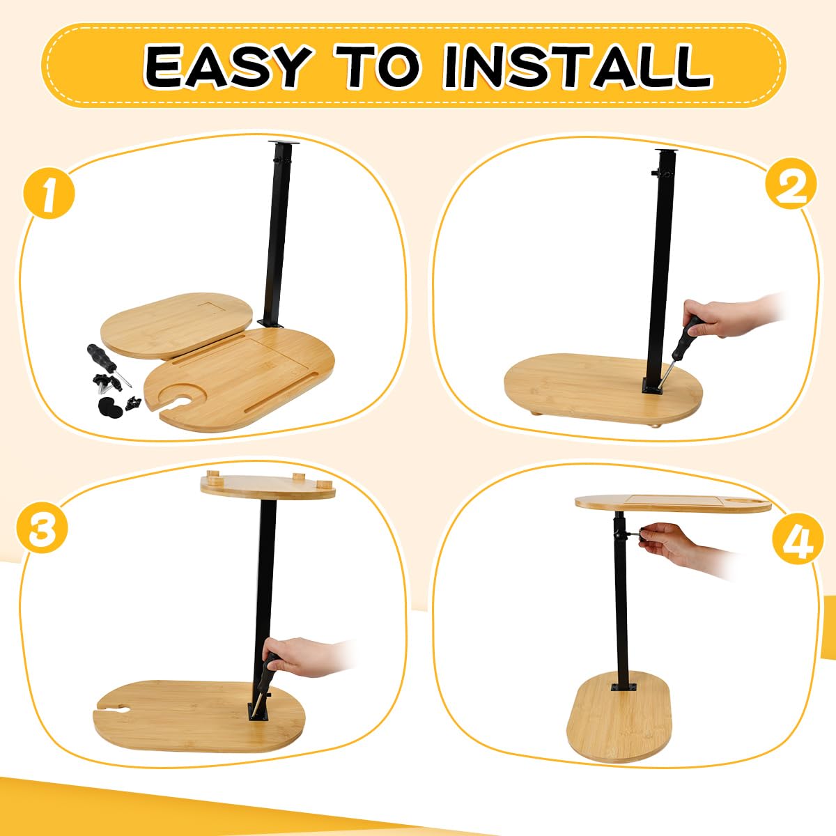Tavolino Laterale a Forma di C Regolabile in Altezza 40-80cm,Tavolino Laterale da Divano Girevole a 360° per Soggiorno, Bagno o Camera da Letto (40 cm x 22 cm)