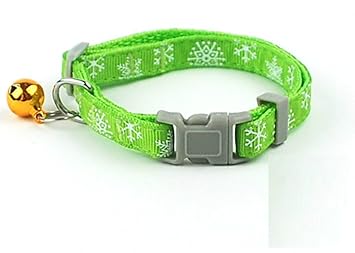 Blueberry Dog Green Christmas Snowflake Adjustable Collar with Bells, 3/8