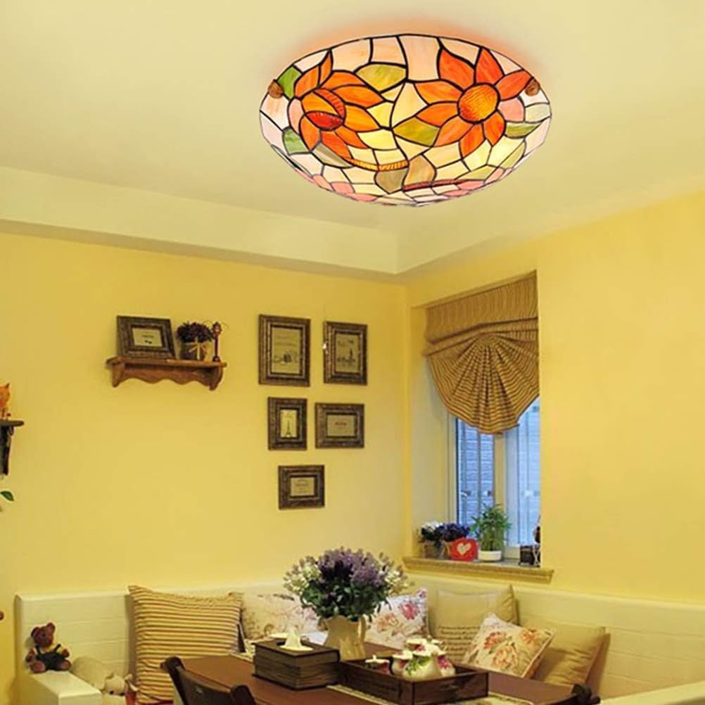 AoLa Retro lampy sufitowe Tiffany Ręcznie wykonane artystyczne lampy sufitowe ze szkła w kształcie kwiatów E27 Okrągłe kolorowe klosze Lampy do sypialni Śródziemnomorskie lampy barokowe,40CM