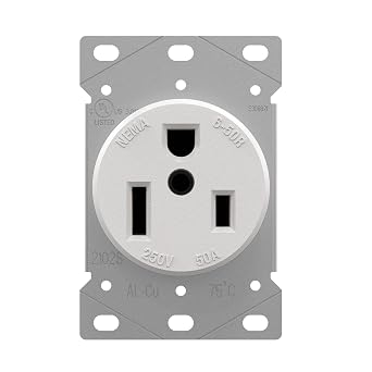 AIDA NEMA 6-50R Receptacle 50A 250V Female Outlet 50 Amp 250 Volts Heavy Duty Industrial Grade Grounded Flush Mount Range Power Outlet for Welder, Plasma Cutter, UL Listed, White