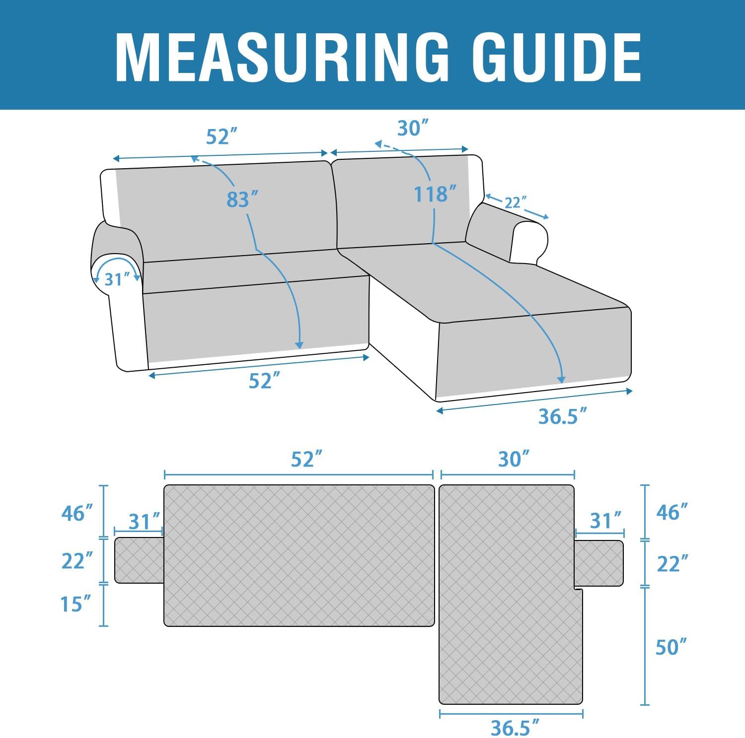 H.VERSAILTEX 100% Waterproof Couch Covers for Sectional Sofa 2-Piece Couch Covers Sectional Couch Cover L Shaped for Dogs Non Slip (Right Chaise Lounge Cover + 2 Seat Sofa Cover, Coconut Milk) Right Chaise+2Seater Coconut Milk