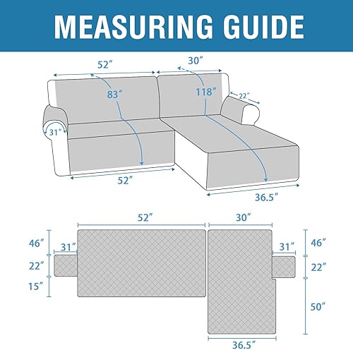 Miniatura 2 de H.VERSAILTEX Fundas de sofá modulares 100% impermeables de 2 piezas, fundas de sofá en forma de L, lavables para perros, antideslizantes