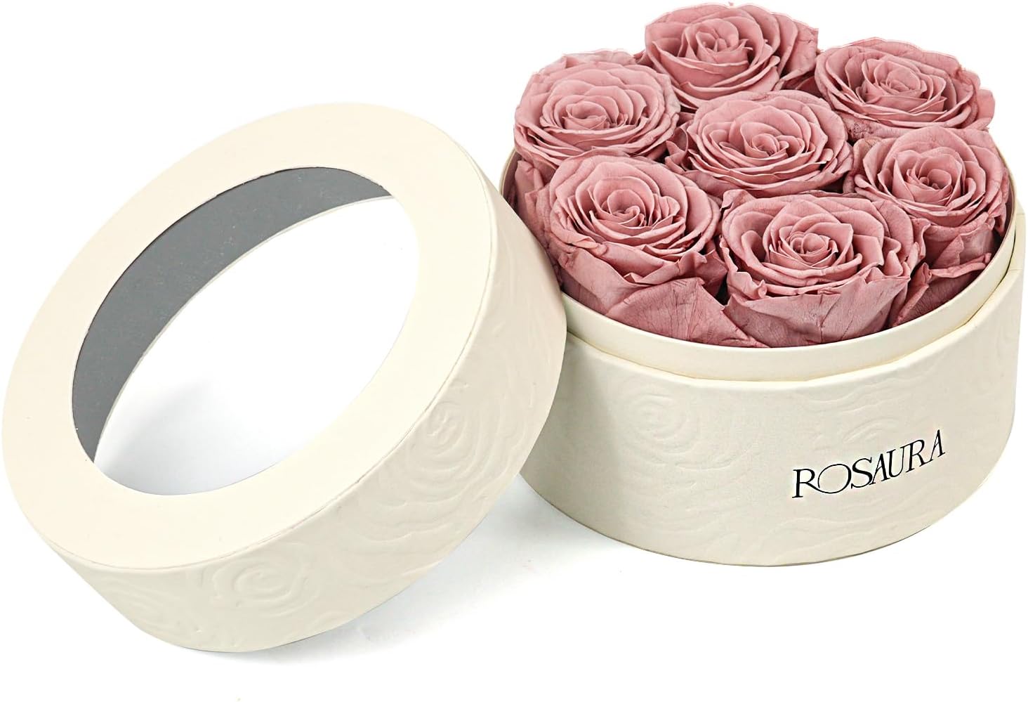 Rosaura Round Preserved Roses Gift Box (Cappuccino, 7 Roses)