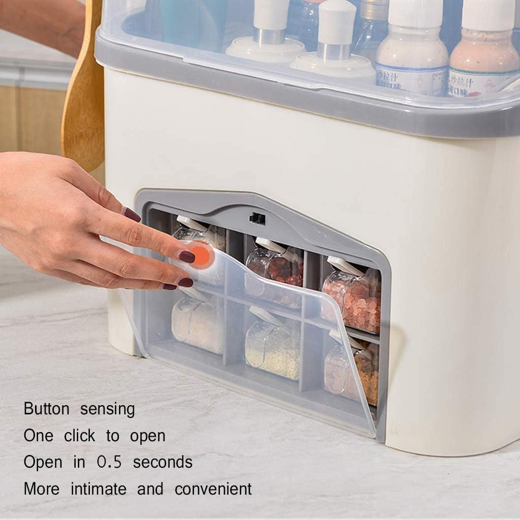 Seasoning Container Kitchen Shelf Seasoning Rack Spice Box Storage Container Condiment Jar Kitchen Home Tool Seasoning Storage Box (Color : Blue) (White)
