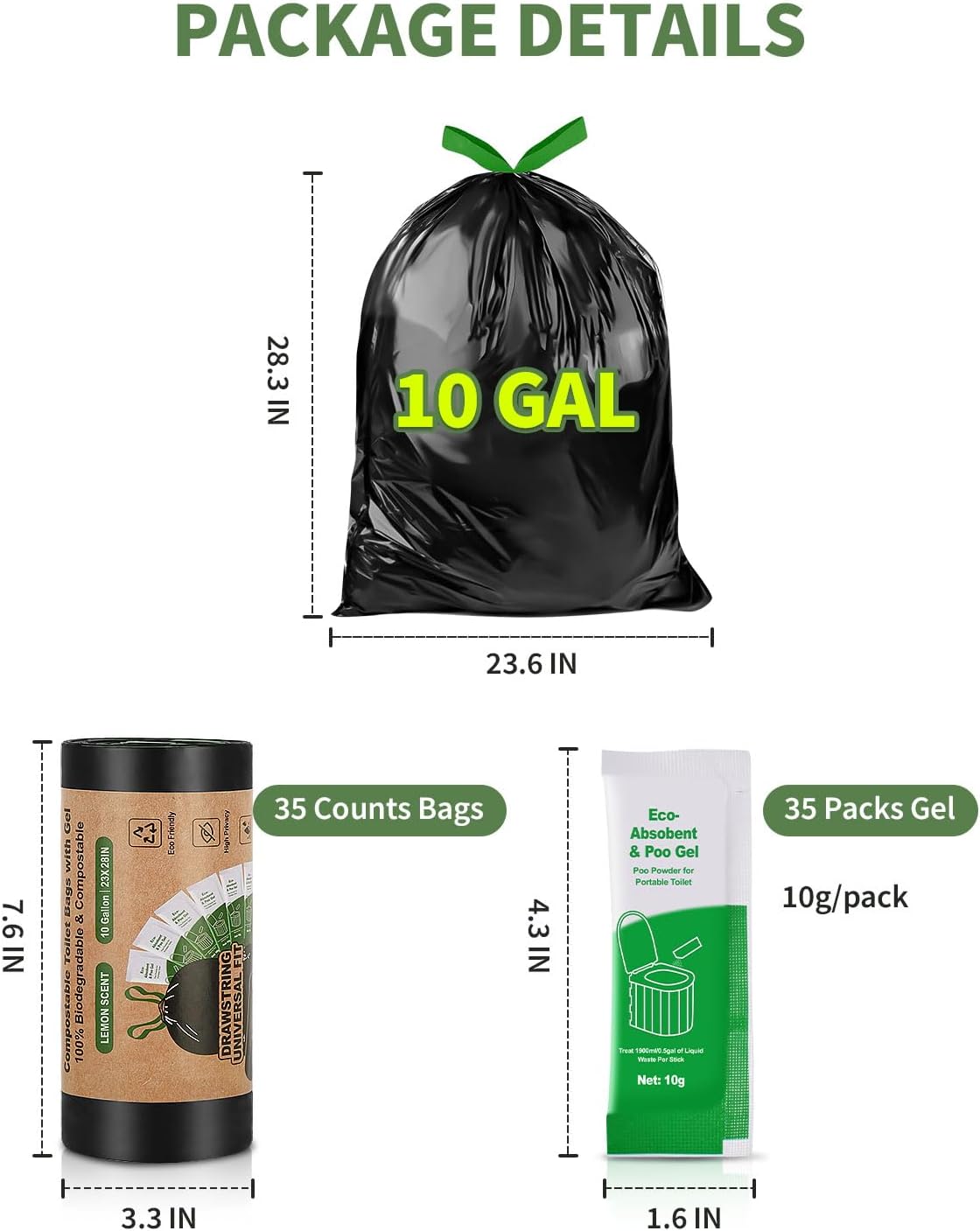 Camping Toilet Bags Poo Gel Set, 35 Count Portable Toilet Bags with 35 Count Camping Toilet Gel, 10 Gallon Composting Toilet for Portable Outdoor Hiking