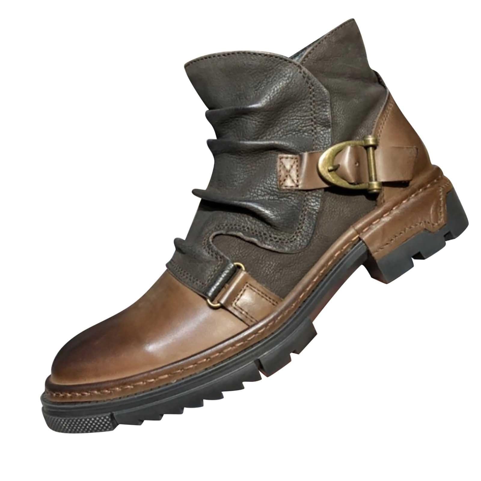 Generisch Stivaletti da uomo con tacco nero, scarpe da trekking per uomo e donna, scarpe da lavoro per attività all'aria aperta, suola leggera e spessa, antiscivolo, stivali corti in pelle con tacco